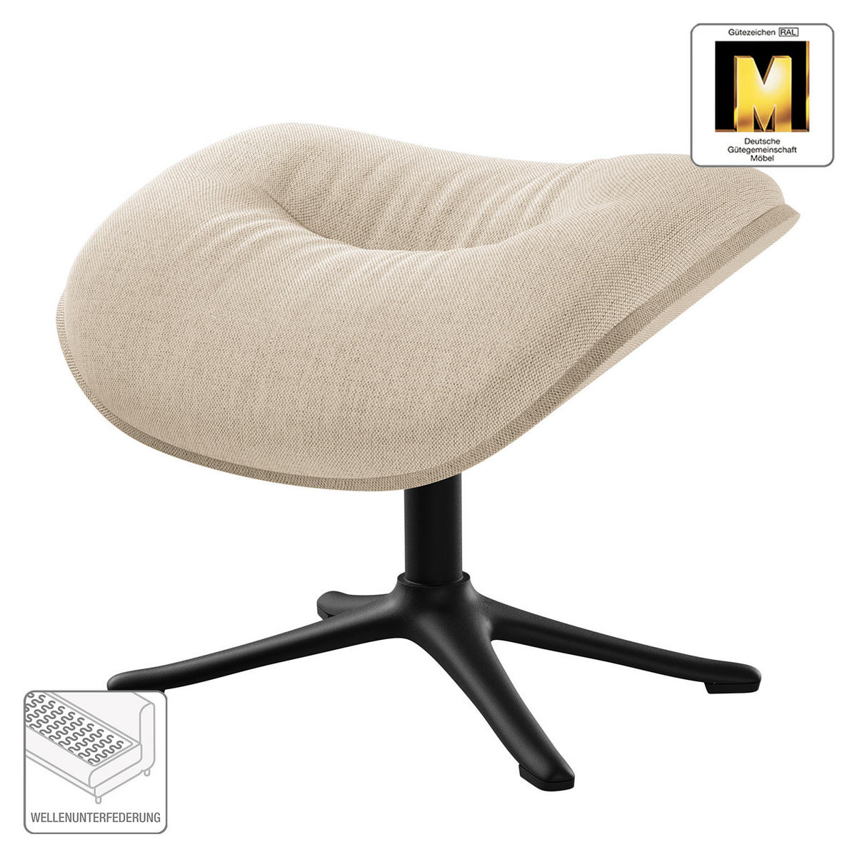 POLSTERHOCKER - Beige/Schwarz, Textil/Metall (44/39/42cm) - home24