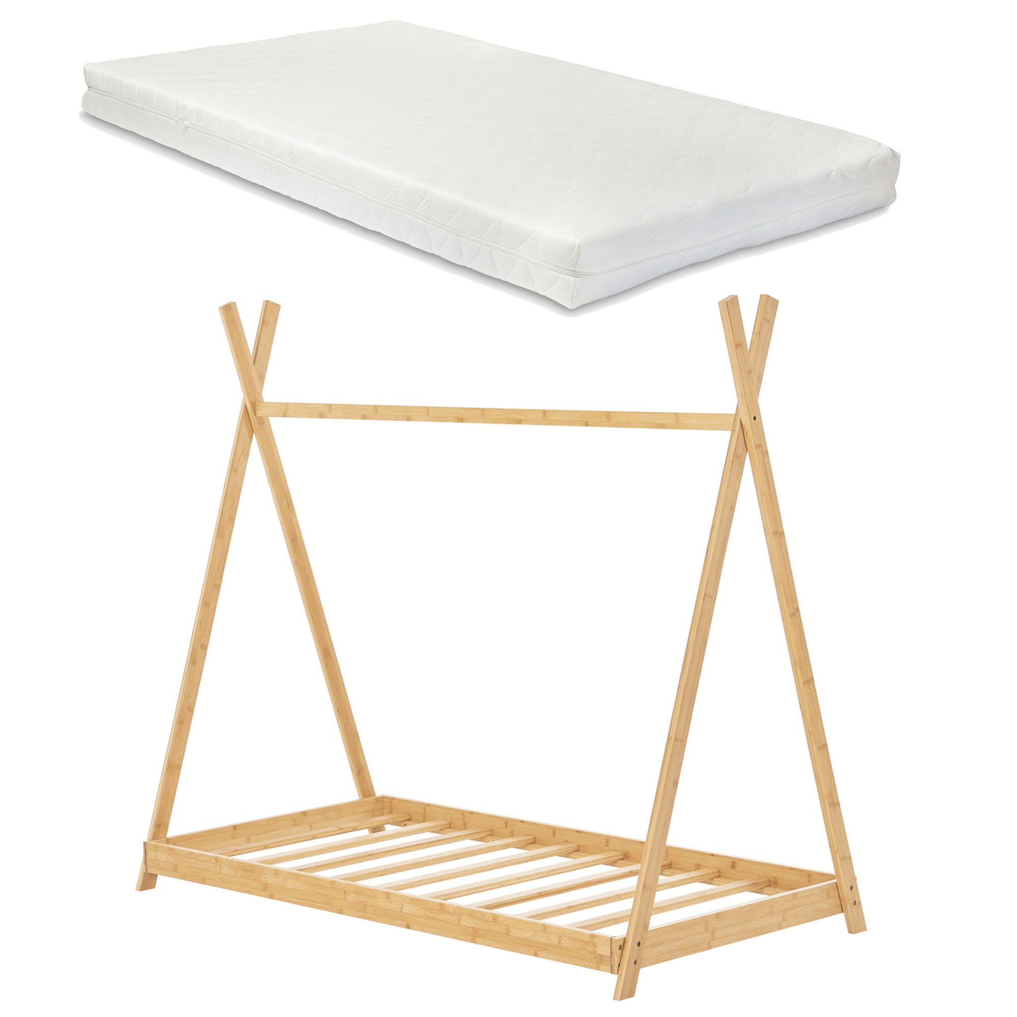 KINDERBETT Vimpeli mit Matratze - Naturfarben, Holz/Textil (90/200cm) - [en.casa]