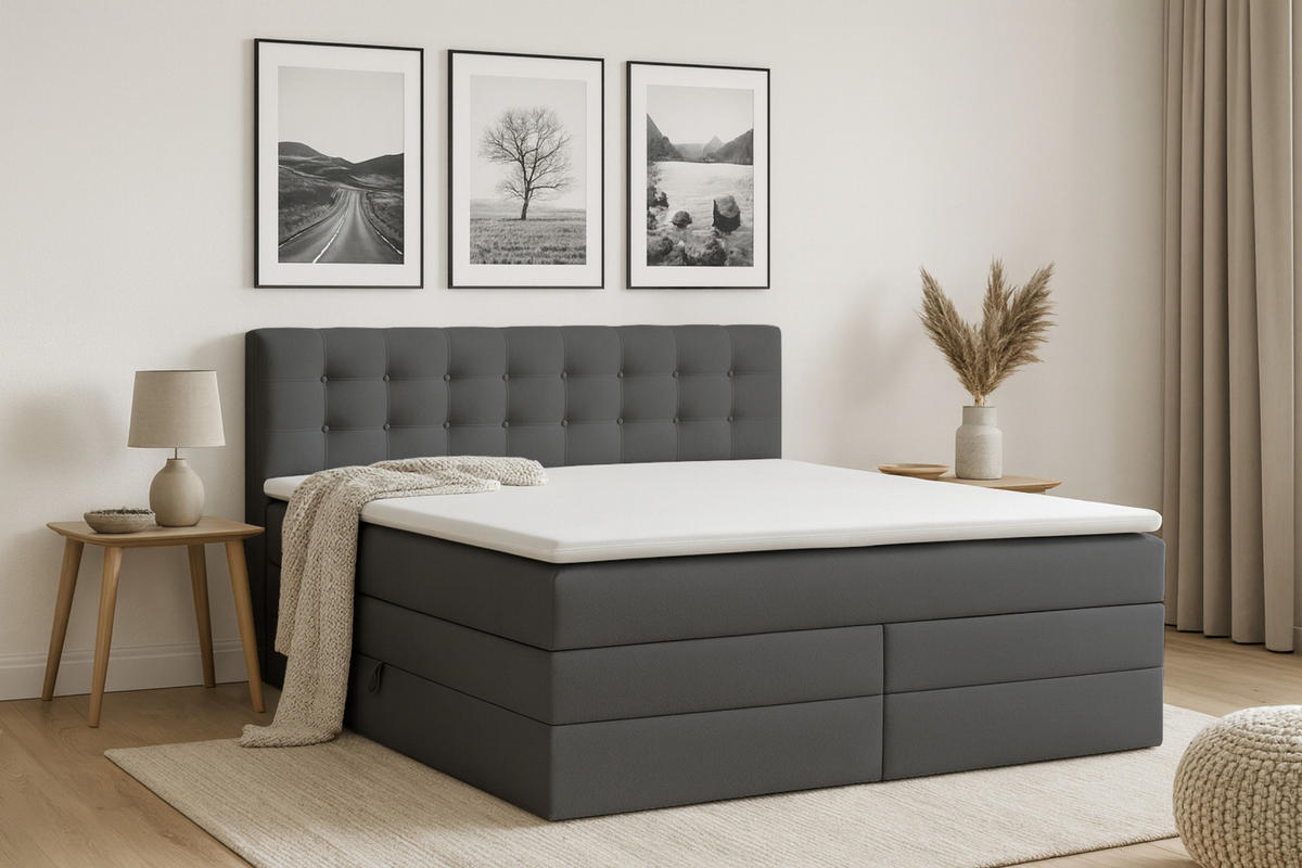 BOXSPRINGBETT SANTE 180/200 in Velour Dunkelgrau - Dunkelgrau, Holz/Holzwerkstoff (180/200cm) - Deine Möbel 24