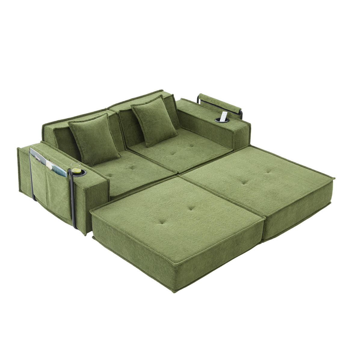 SCHLAFSOFA Zweisitzer mit Schlaffunktion,ausziehbar,Modulares Design,Chenille,Grün - Grün, Textil (162/42/54cm) - LVHOM