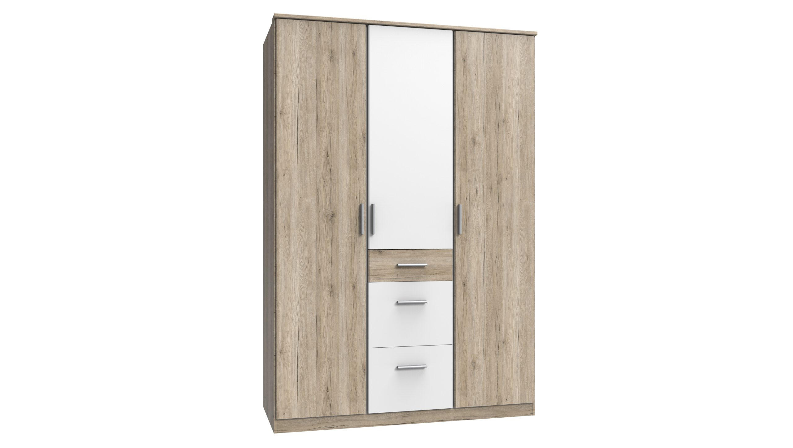 KLEIDERSCHRANK Joker in Eiche San Remo Weiß - Drehtürenschrank 3 türig - Braun, Holzwerkstoff (135/199/58cm)