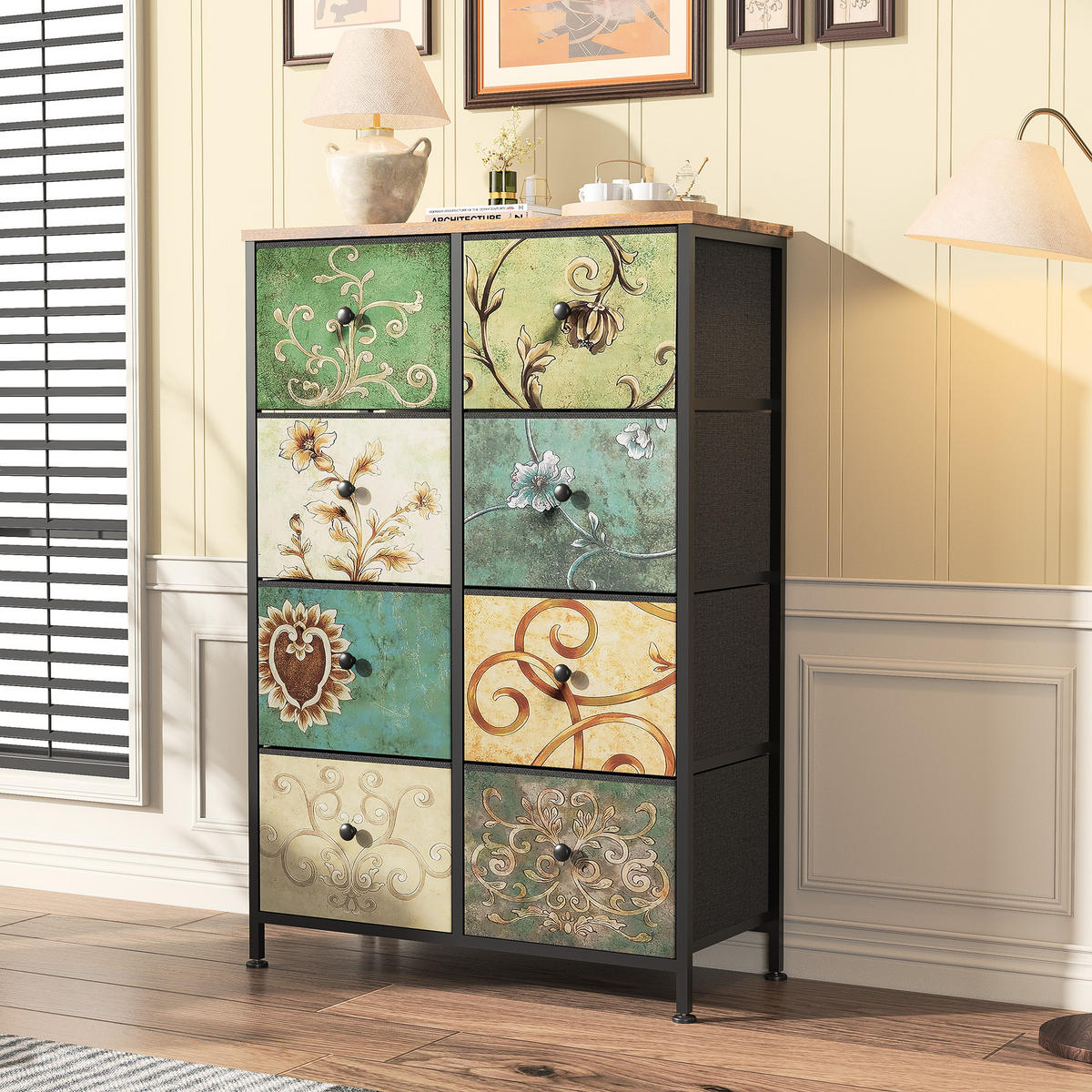 KOMMODE mit 8 Schubladen Metallgestell Stoff Kommode - Multicolor, Holz (30/100/67.5cm)