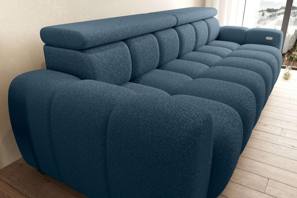 BIGSOFA ALESSIO Bouclé-Stoff Dunkelblau mit elektrischer Sitztiefenverstellung - Dunkelblau, Kunststoff/Textil (248/77/108cm) - 99rooms