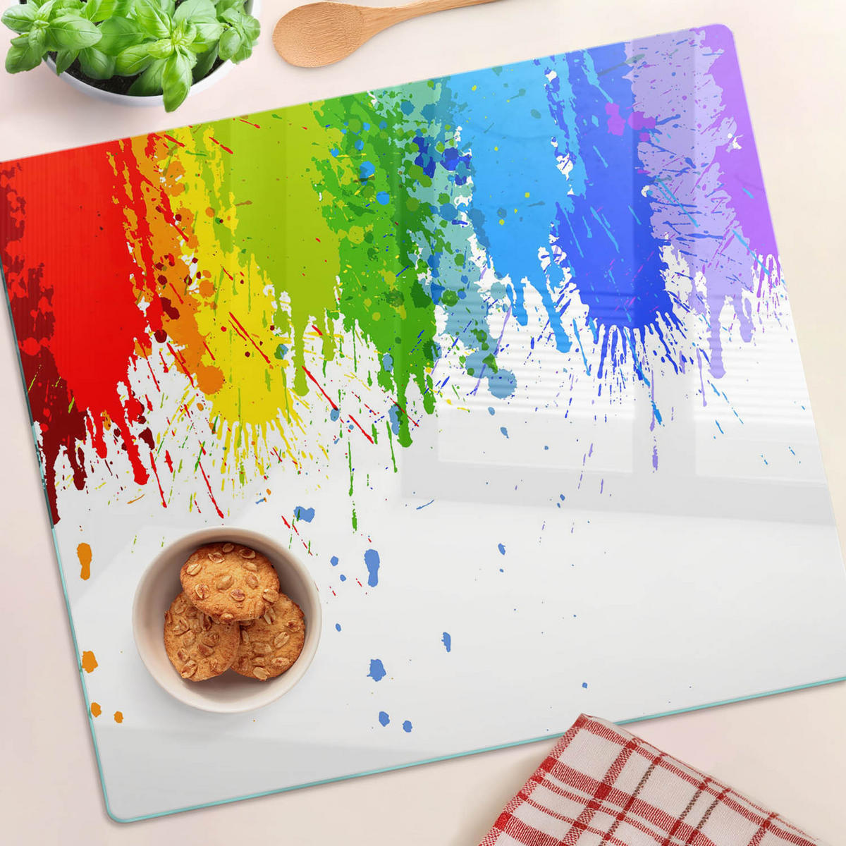 GLASPLATTE 60x52 cm Regenbogenflecken - Multicolor, Glas (60/0.4/52cm) - TULUP