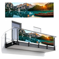 BALKON-SICHTSCHUTZ See - Berge - Sonnenuntergang - Boot - Petrol, Kunststoff (300/95cm) - MuchoWow