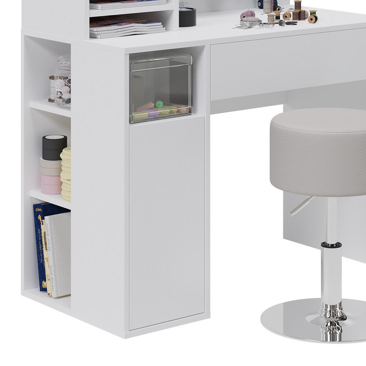 SCHREIBTISCH Weiß 2 Teile, mit Hocker - Weiß, Holzwerkstoff (50/100/100cm) - Vicco