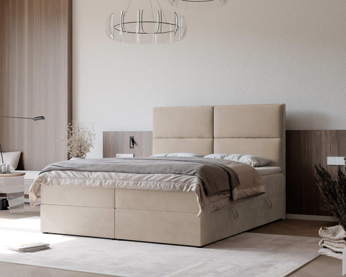 BOXBETT 120x200 cm mit Topper - Creme, Holzwerkstoff/Textil (120/200cm) - Idohome