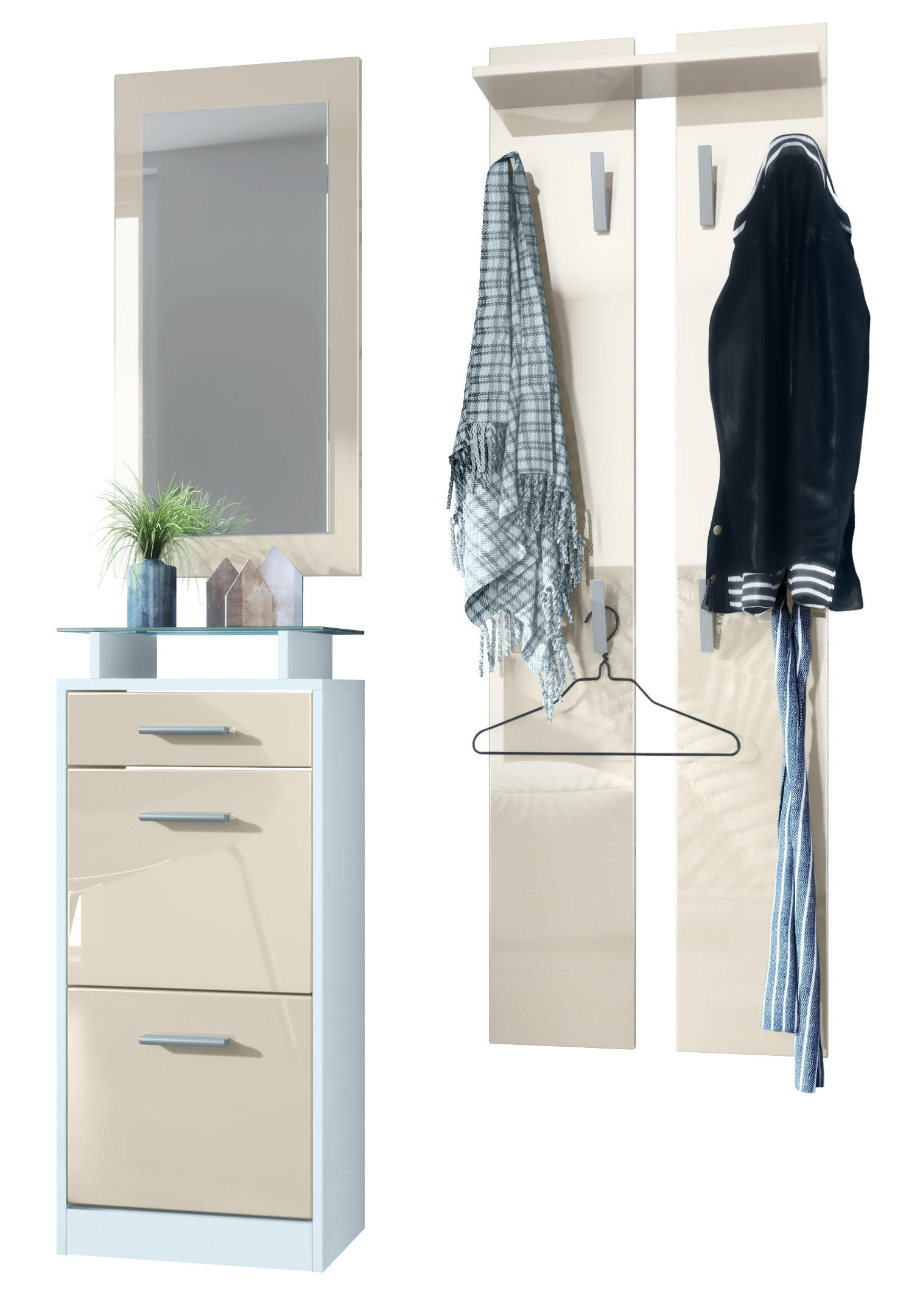 GARDEROBE Loret Front in Creme Hochglanz - Creme, Holzwerkstoff (140/200/23cm) - Vladon