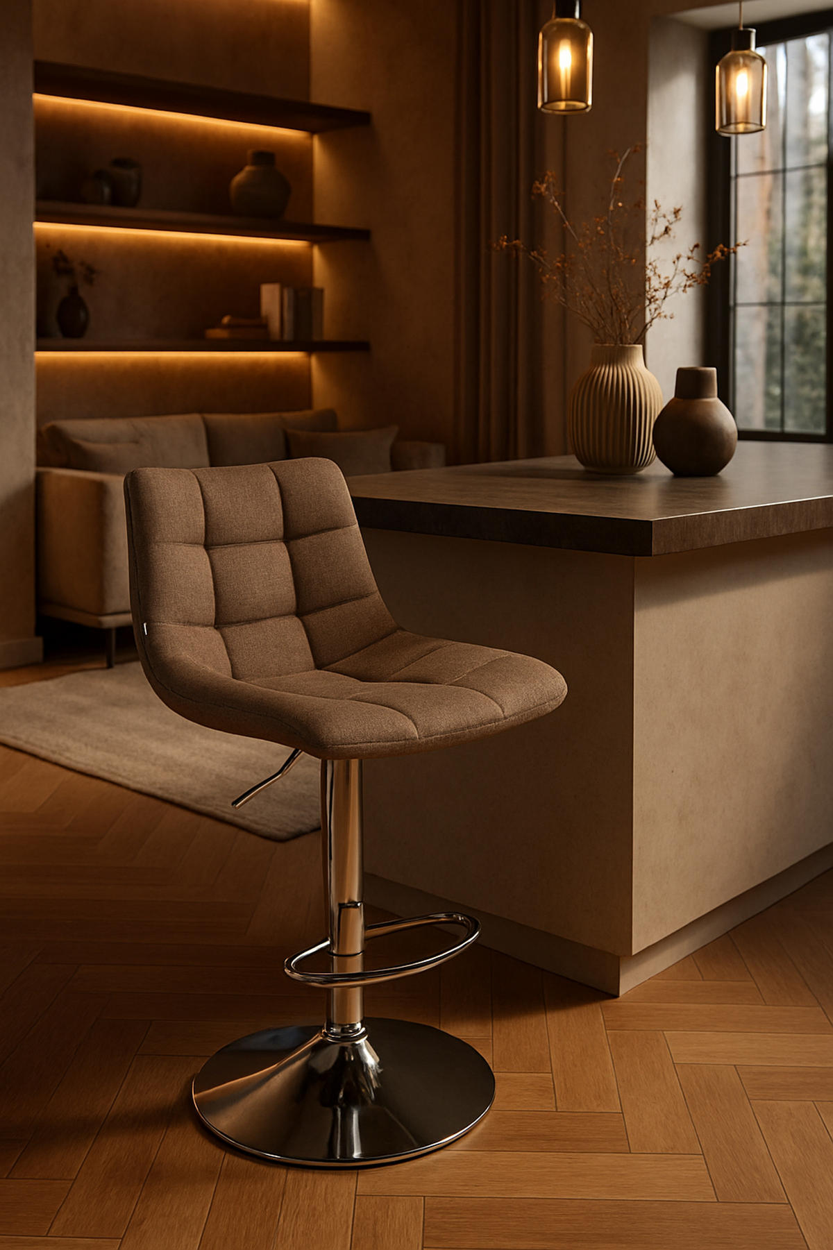BARHOCKER James Stoff chrom taupe - Chromfarben/Grau, Textil/Metall (43/108.5/46.5cm) - TPFLiving