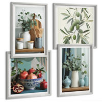 BILDER SET 4er Set - 50x50 cm & 40x60 cm Silberner Rahmen - Grüne Oliven, Eukalyptus - Silberfarben, Kunststoff (50/50cm) - TULUP