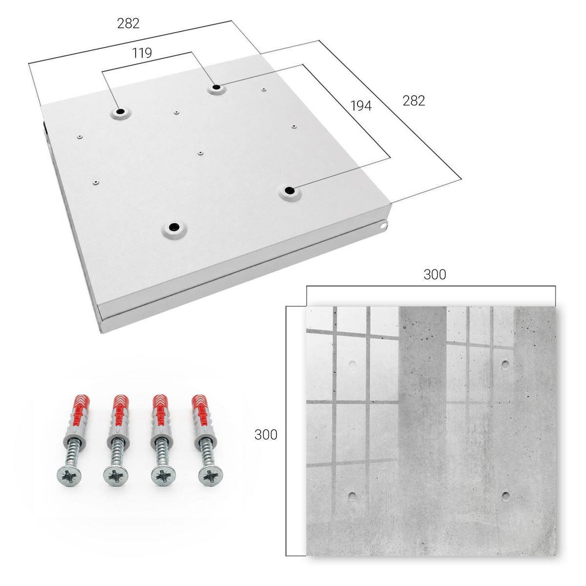 SCHLÜSSELBOX Weiß 30x30 cm – Türöffnung nach rechts - Rohbeton - Grau, Metall (30/30/5cm) - TULUP