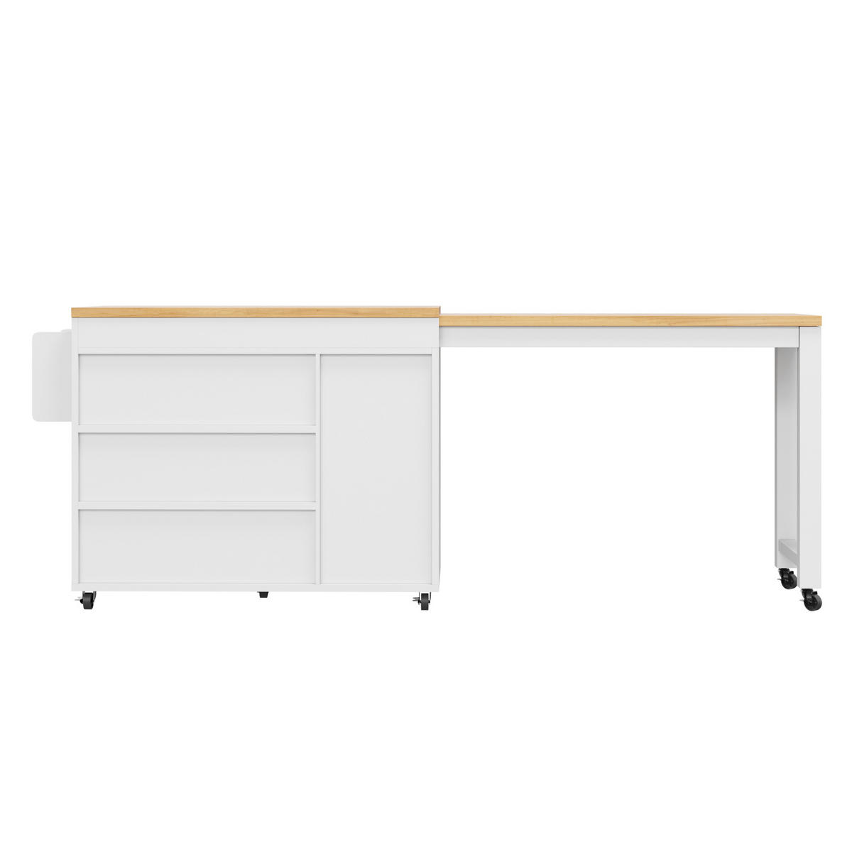 KÜCHENINSEL DE-38369 116/179 cm ausziehbar mit 3 Schubladen und Rollen Schwarz - Weiß, Holzwerkstoff (116/89/45cm) - ComfortXL