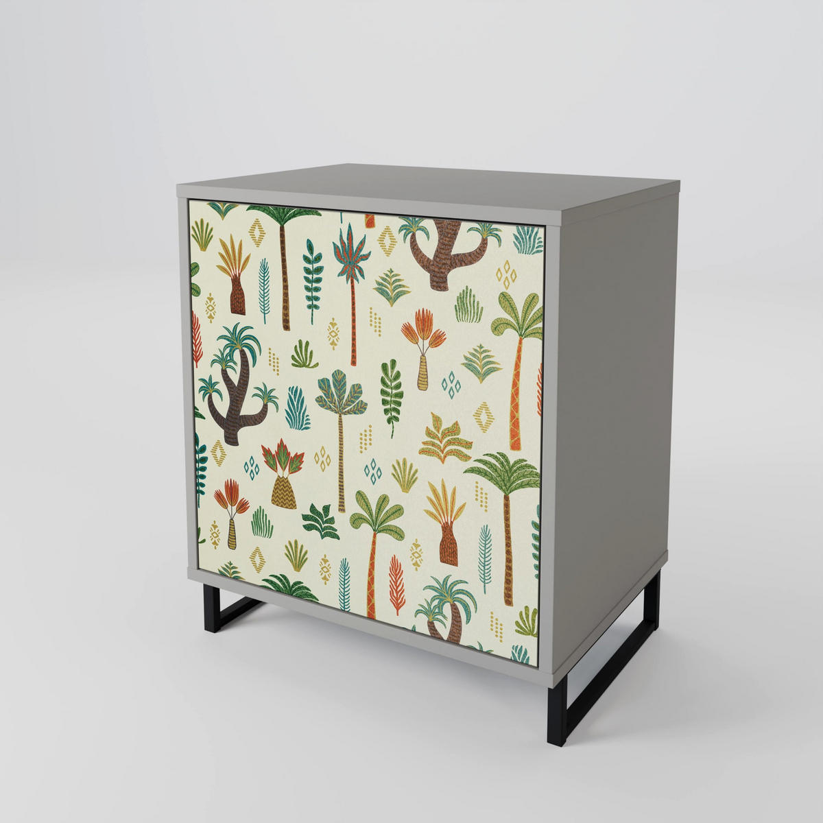 SIDEBOARD PALM SPRING, Grau, 57,5x42x77,5 cm, Schräge Buchenholzfüße - Buchefarben/Multicolor, Holzwerkstoff/Buchenholz (57.5/77.5/42cm) - SpaceRebels