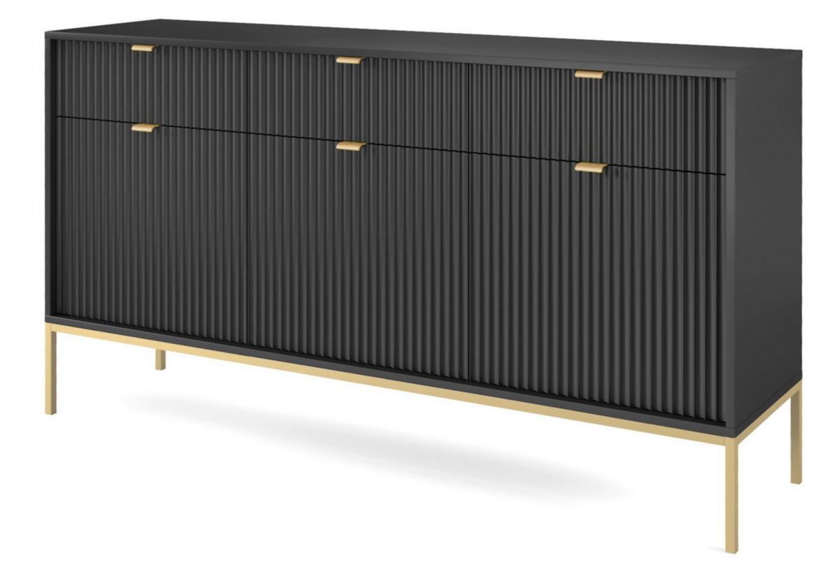 SIDEBOARD Vellore Schwarz mit goldenen Metallbeinen 154 cm - Goldfarben/Schwarz, Holzwerkstoff/Metall (154/83/39cm) - Selsey