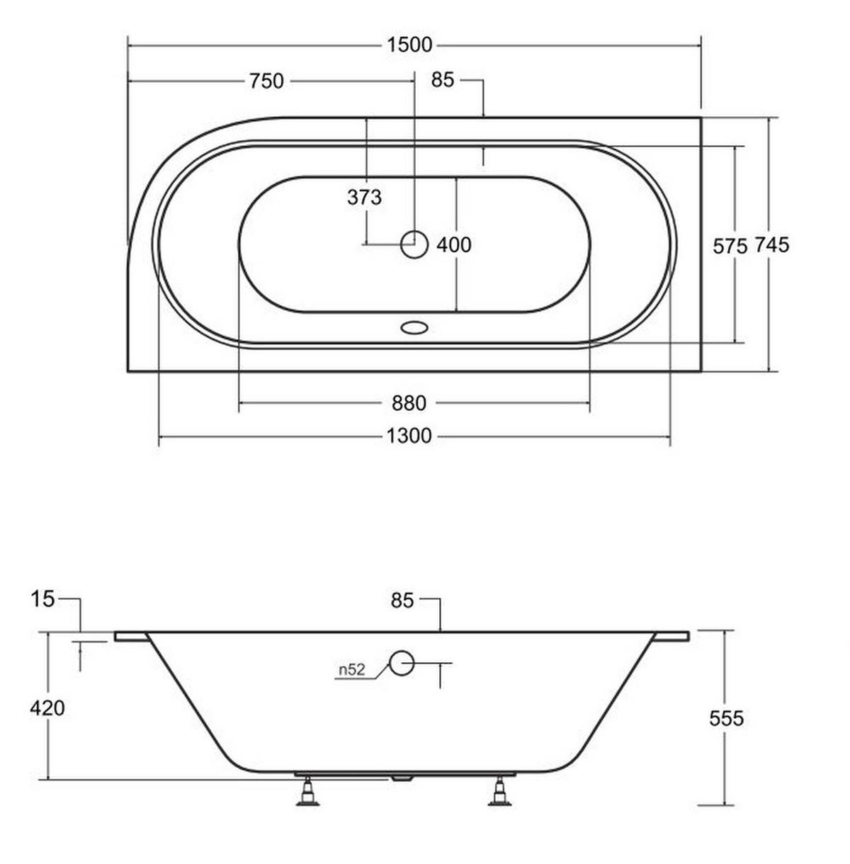 BADEWANNE Eckwanne AVITA SLIM 150/75 Links Ablauf & Füße - Weiß, Kunststoff (75/55.5/150cm) - bad land