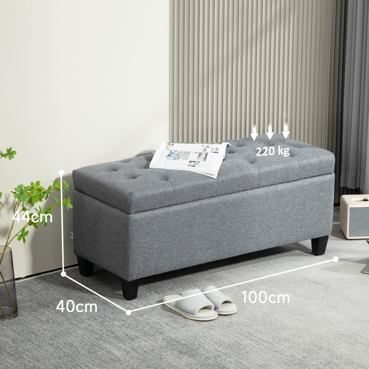 TRUHENBANK Polyester Holz Hellgrau - Hellgrau, Kunststoff (40/44/100cm) - HOMCOM