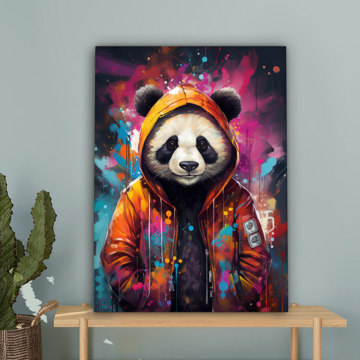LEINWANDBILD Panda - Jacke - Graffiti - Orange 60x80 cm - Orange, Textil (60/80cm) - MuchoWow