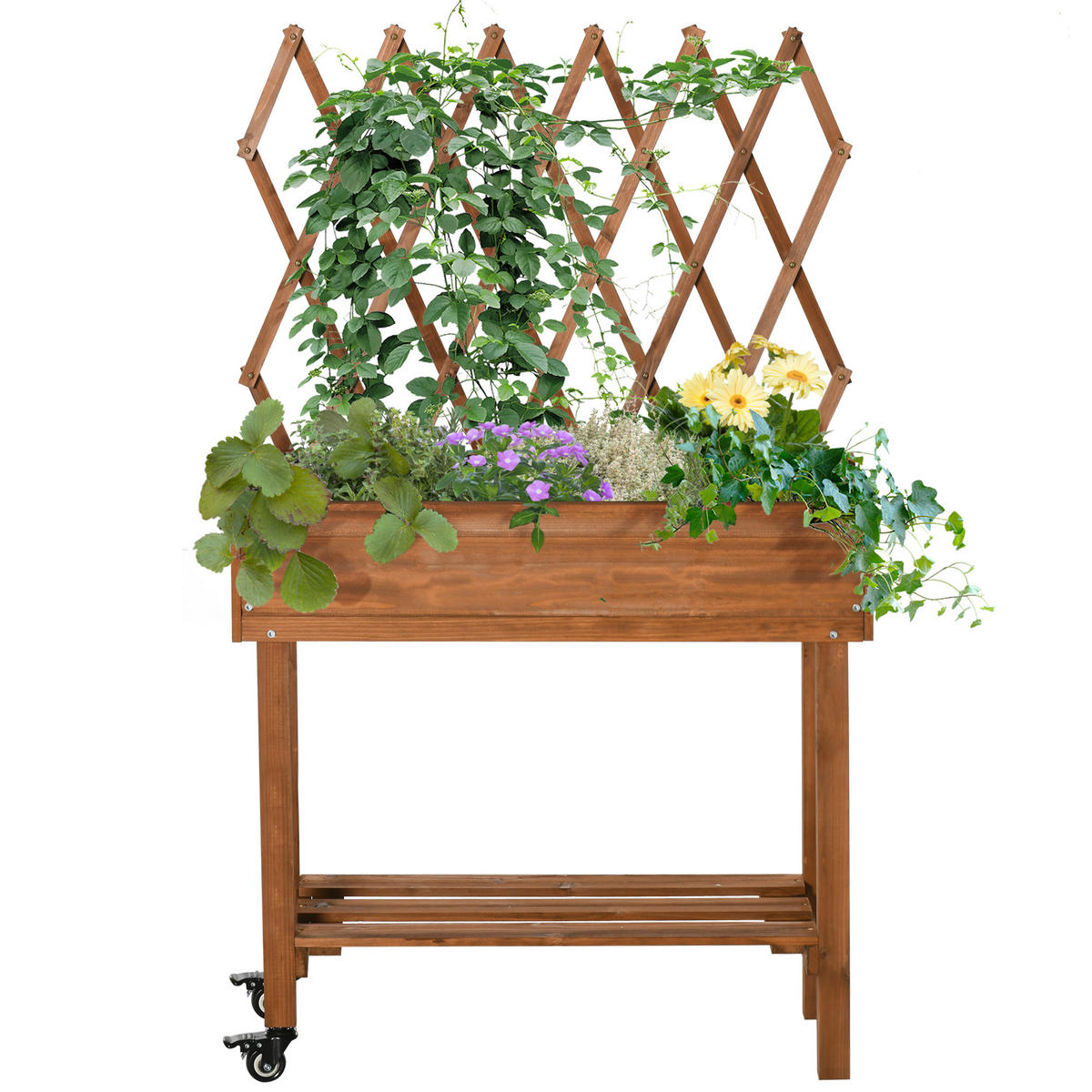 HOCHBEET DE-07812 integriertes Spalier & Ablageregal Braun - Braun, Holz (79/130/29cm) - ComfortXL