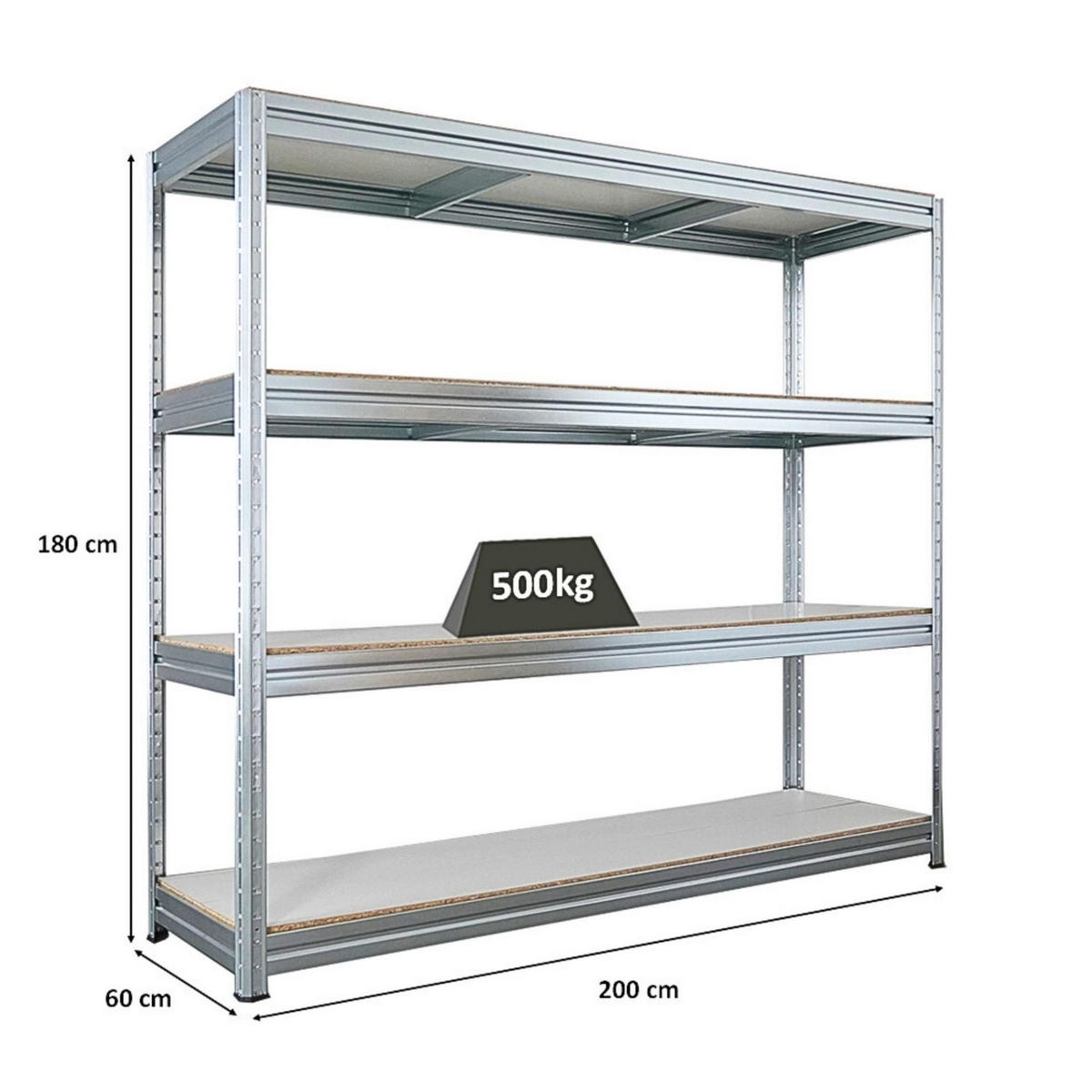SCHWERLASTREGAL Dino 180x200x60cm Melamin-Ebenen Verzinkt - Silberfarben, Metall (200/180/60cm) - PROREGAL