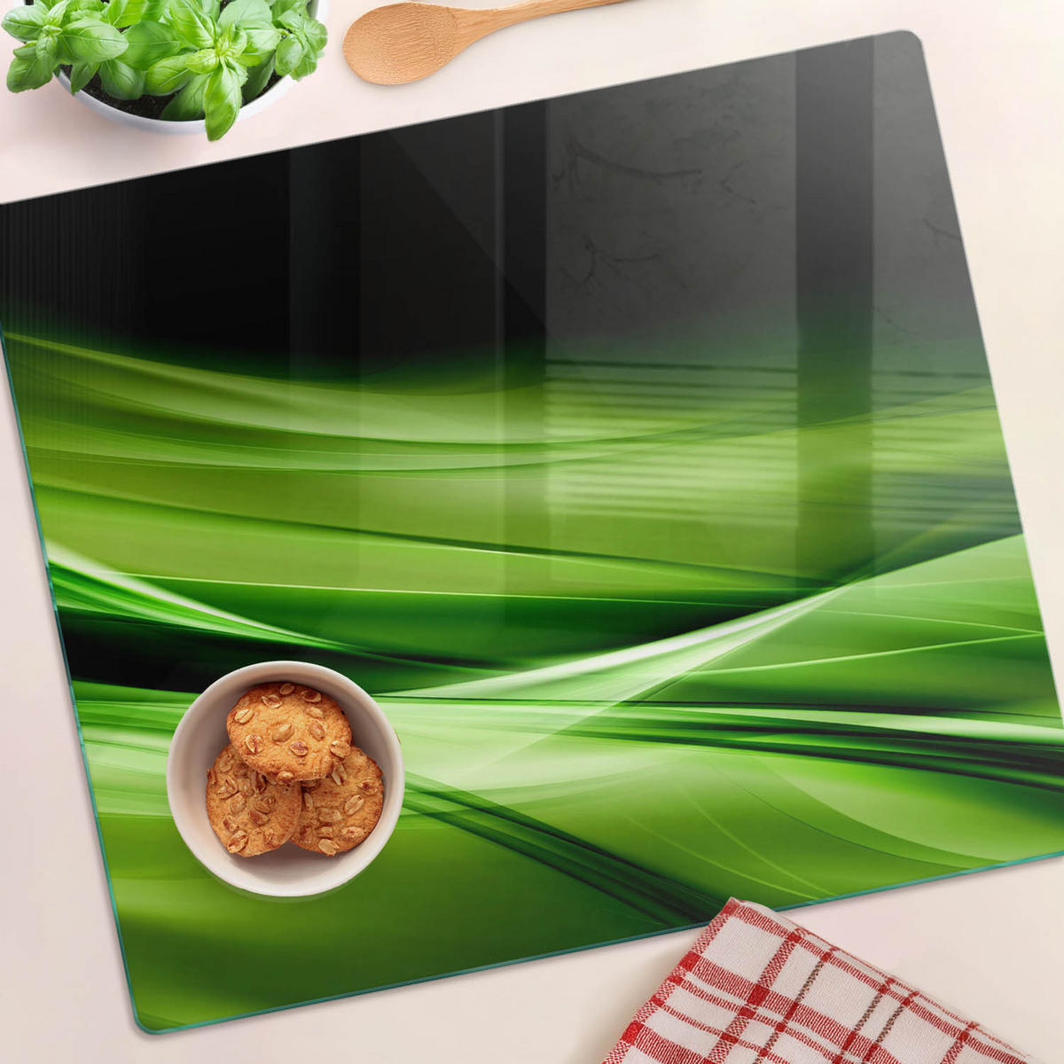GLASPLATTE 60x52 cm Grüne Wellen - Grün, Glas (60/0.4/52cm) - TULUP