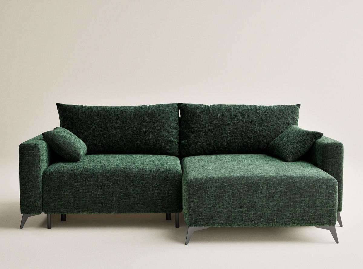 ECKSOFA MIT SCHLAFFUNKTION Leon Dunkelgrün Chenille-Stoff - Dunkelgrün/Schwarz, Holz/Holzwerkstoff (239/148cm) - Maison de Reve