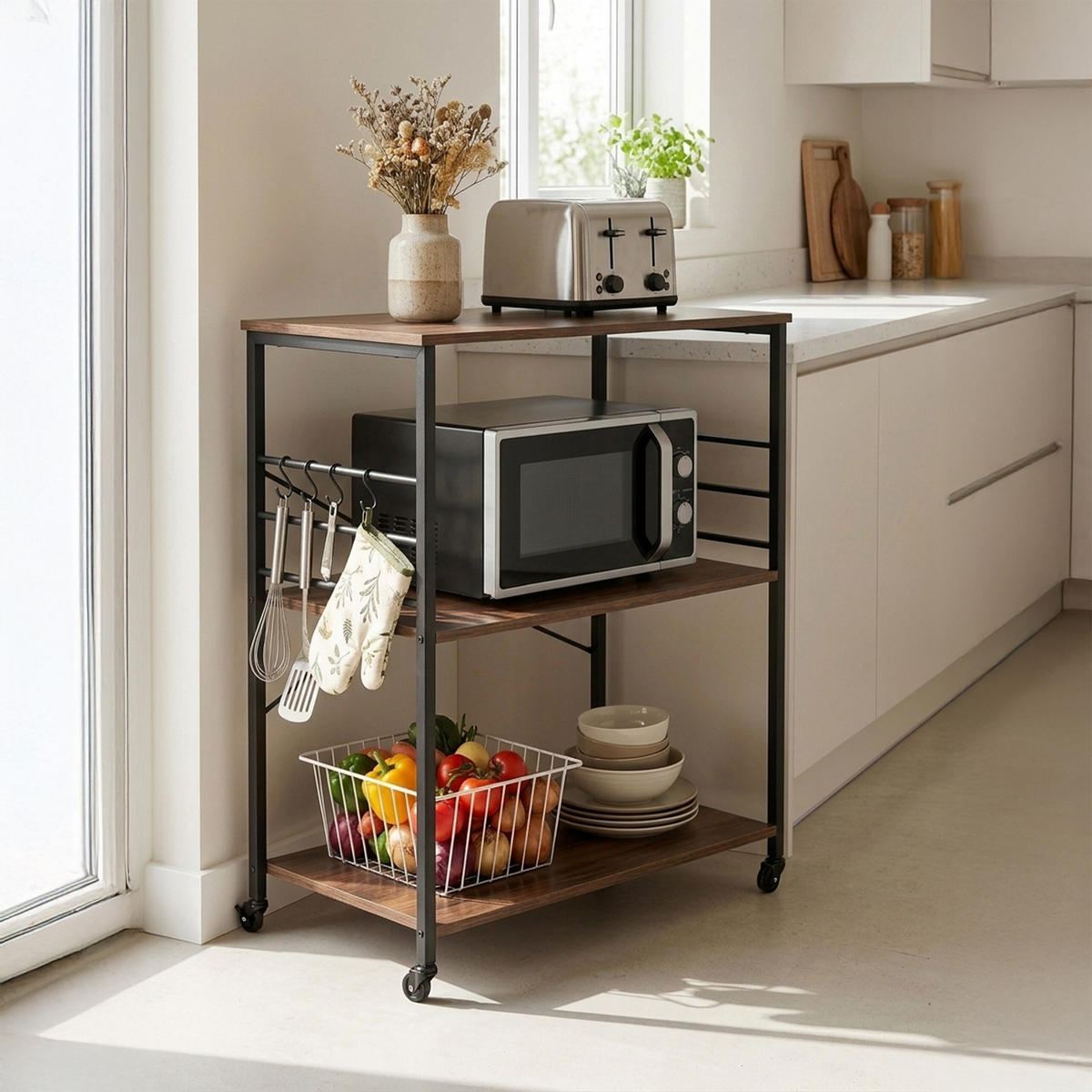 VOZIČEK za postrežbo - večbarvno, kovina/leseni material (80/89/40cm) - Relaxdays