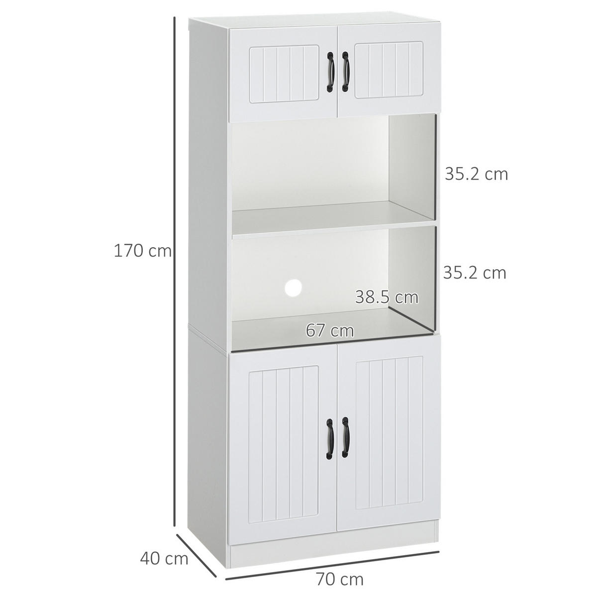 HIGHBOARD 70/40/170 cm in Weiß mit 4 Türen und verstellbaren Einlegeböden - Weiß, Holzwerkstoff (70/170/40cm) - Flora Grace