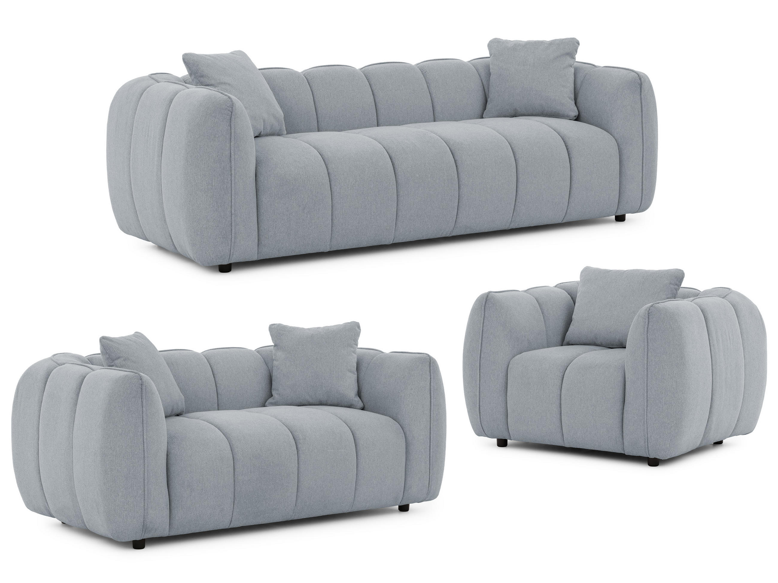 S-Style SEDACÍ SOUPRAVA 3+2+1 Nubira v hluboce prošívaném designu Bubble z měkké strukturované látky v šedé barvě s moderním vzhledem
