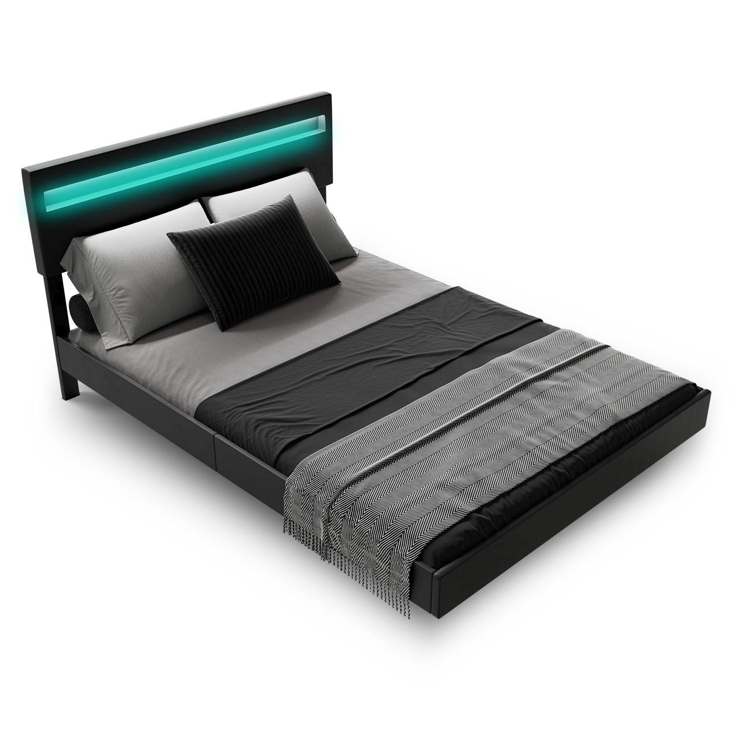SCHWEBEBETT Lissabon Schwarz 140/200 cm Kunstleder - Schwarz, Textil (140/200cm) - Juskys