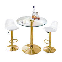 BARTISCH-SET DE-39347 3-teilig, Glastisch und 2 Hocker Gold - Goldfarben, Metall (89/92/89cm) - ComfortXL