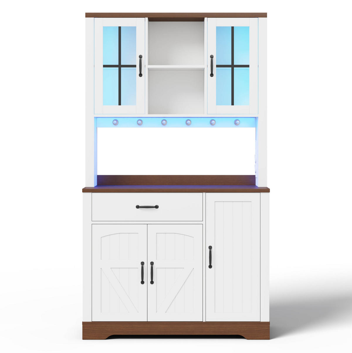 BUFFETSCHRANK 105/40/185 cm natur/weiß aus MDF mit LED - Naturfarben, Holzwerkstoff (105/185/40cm) - OKWISH