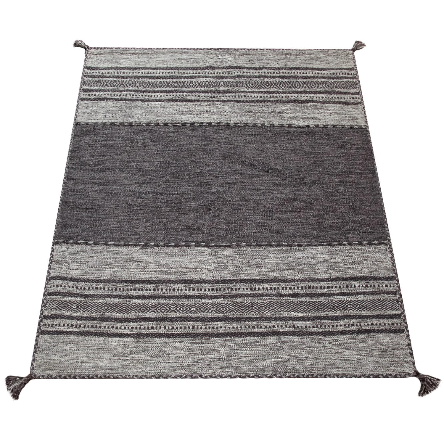 BAUMWOLLTEPPICH Boho wendbar schmutzabweisend Grau Rechteckig 120x170 - Grau, Textil (120/170cm) - KADIMA DESIGN