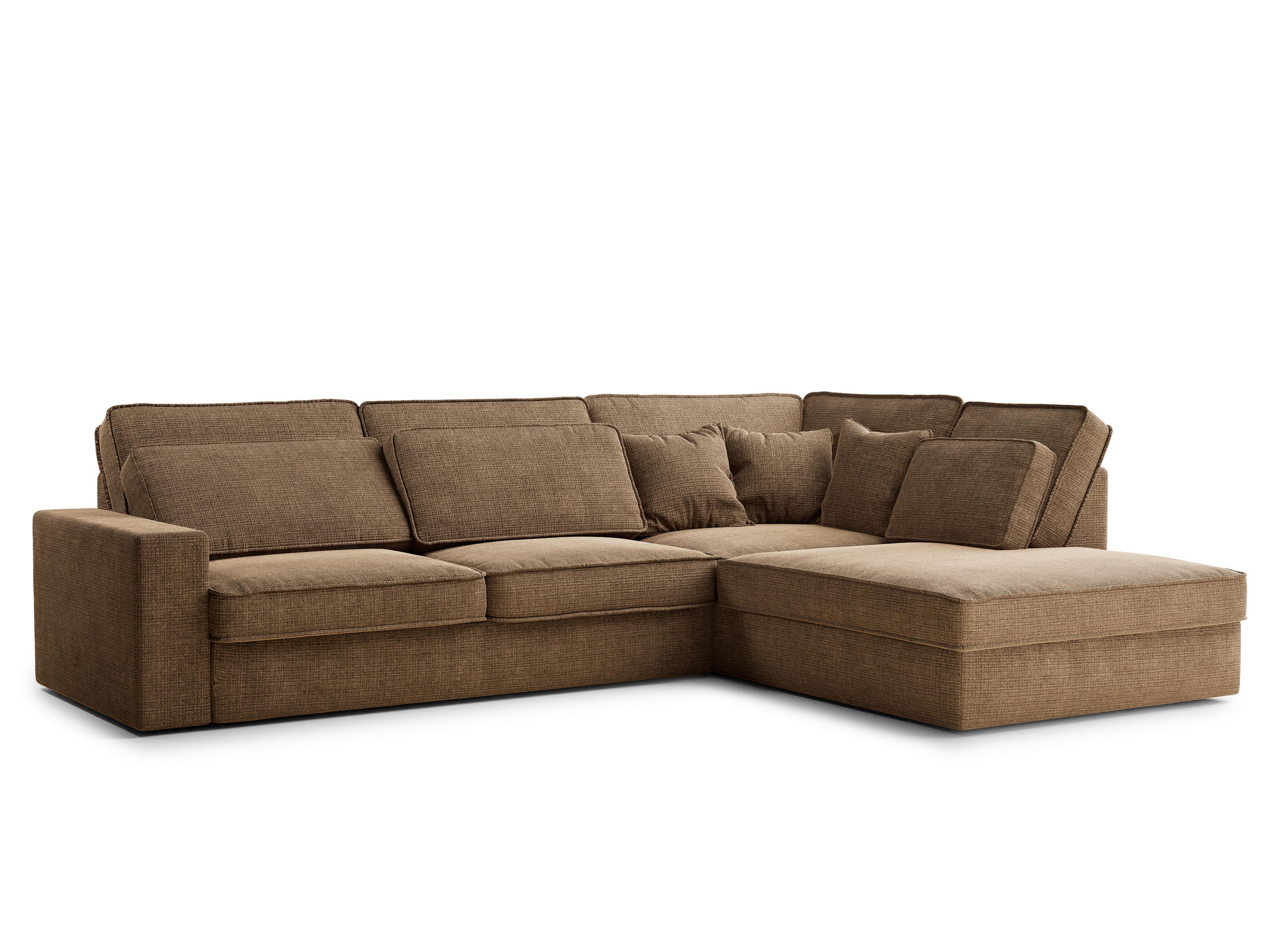 ECKSOFA Kirou Hellbraun Chenille-Stoff - Rechts Seite - Hellbraun/Schwarz, Holz/Holzwerkstoff (311/225cm) - Maison de Reve