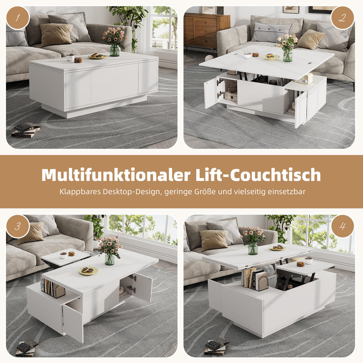 COUCHTISCH DE-215 Modellname Weiß - Weiß, Holzwerkstoff (50/100/56cm) - ComfortXL