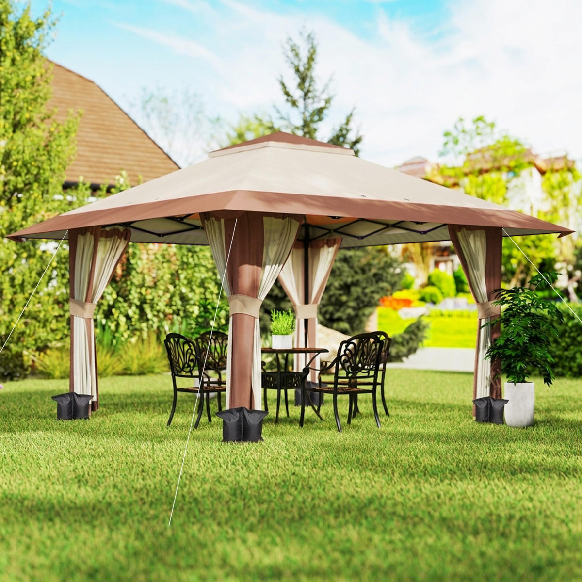 PAVILLON 4x 4m - Beige, Metall (400/288/400cm) - Outsunny