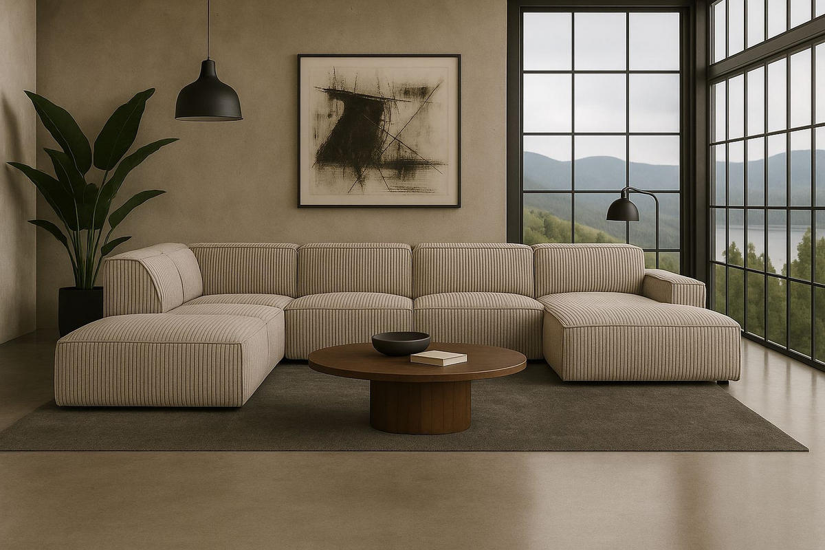 ECKSOFA Cursal V, Stoff Poso, Dunkelbeige, Links - Beige, Holz (364/262cm) - Kaiser Möbel