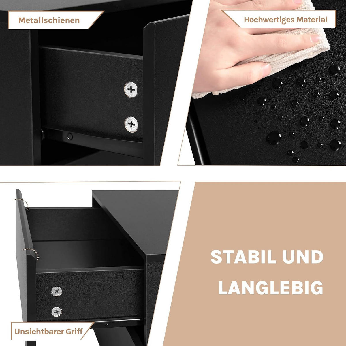 NACHTTISCH 2er Set hängend, mit 2 Schubladen, 40x30x30 cm, Schwarz - Schwarz, Holzwerkstoff (40/30/30cm) - Woltu