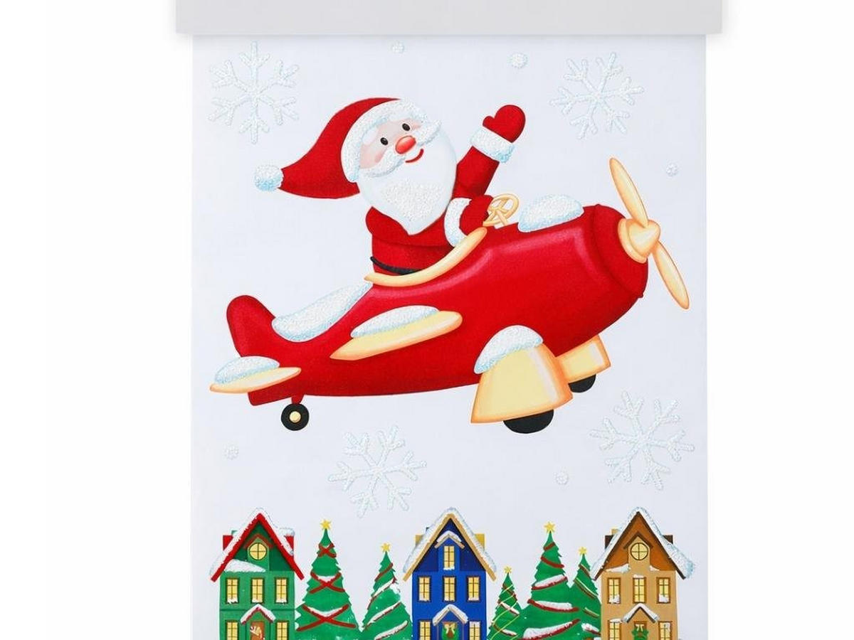 WEIHNACHTS-FENSTERAUFKLEBER Santa im Flugzeug, 40 cm - Rot, Kunststoff (40/40/1cm) - LAALU