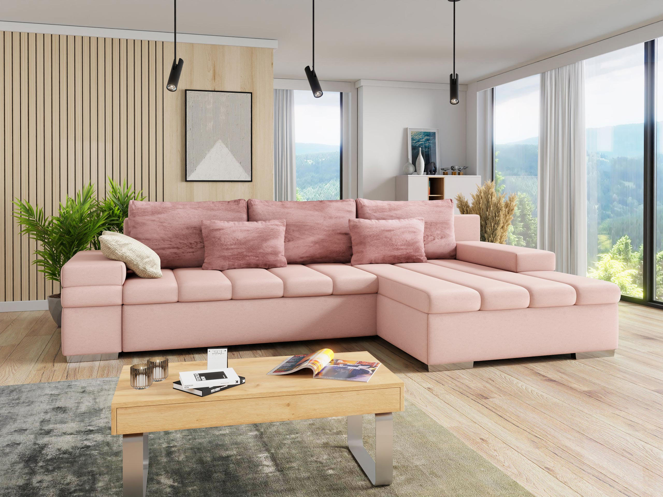 ECKSOFA Bangkok Premium, Seite: Rechts - Hellrosa/Silberfarben, Holz/Textil (310/175cm) - MIRJAN24