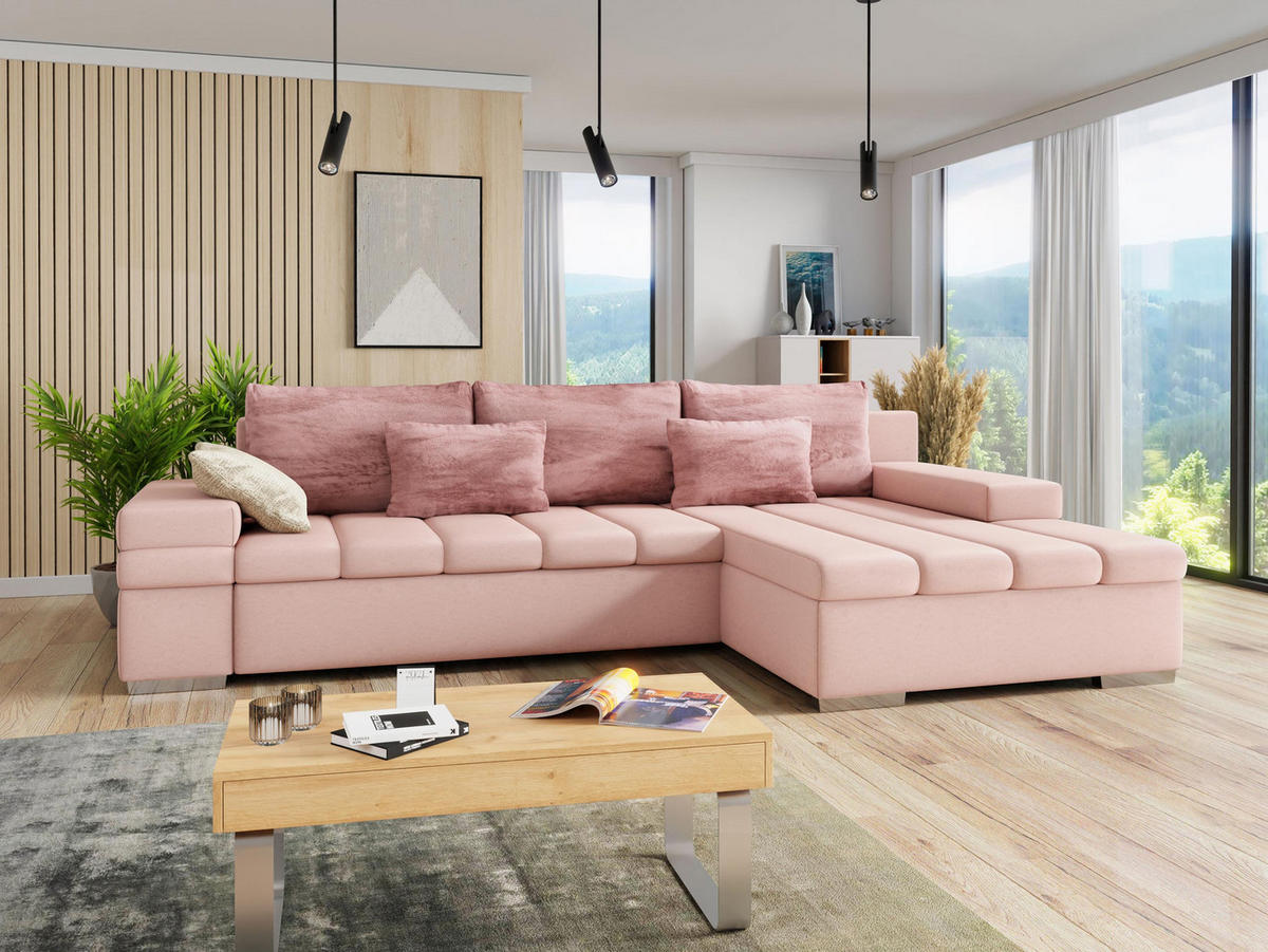 ECKSOFA Bangkok Premium, Seite: Rechts - Hellrosa/Silberfarben, Holz/Textil (310/175cm) - MIRJAN24