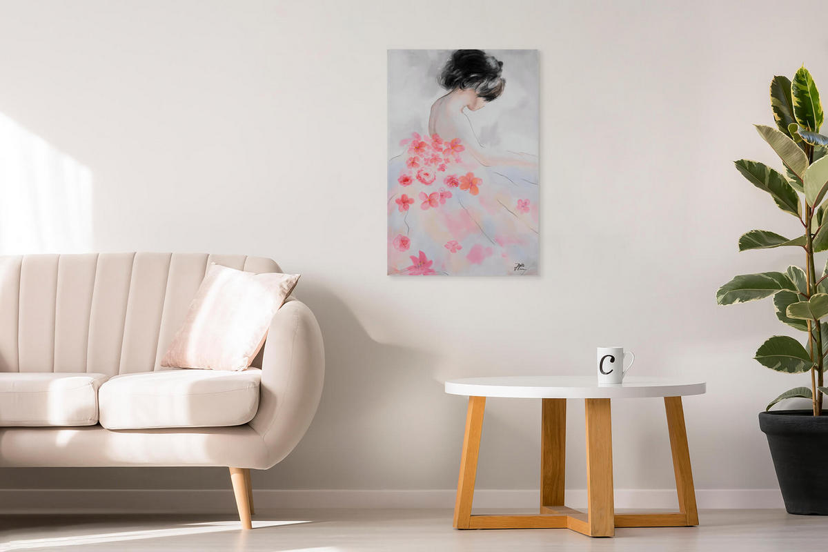 ACRYLBILD HANDGEMALT 60/90 cm - Pink/Beige, Holz/Textil (1.3/90cm) - KUNSTLOFT