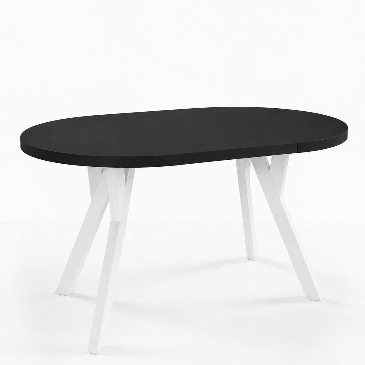 ESSTISCH ausziehbar rund ATO, 100-140 cm, Schwarz, weiße Holzbeine - Schwarz/Weiß, Holzwerkstoff/Buchenholz (100/100/77cm) - VENASI MÖBEL