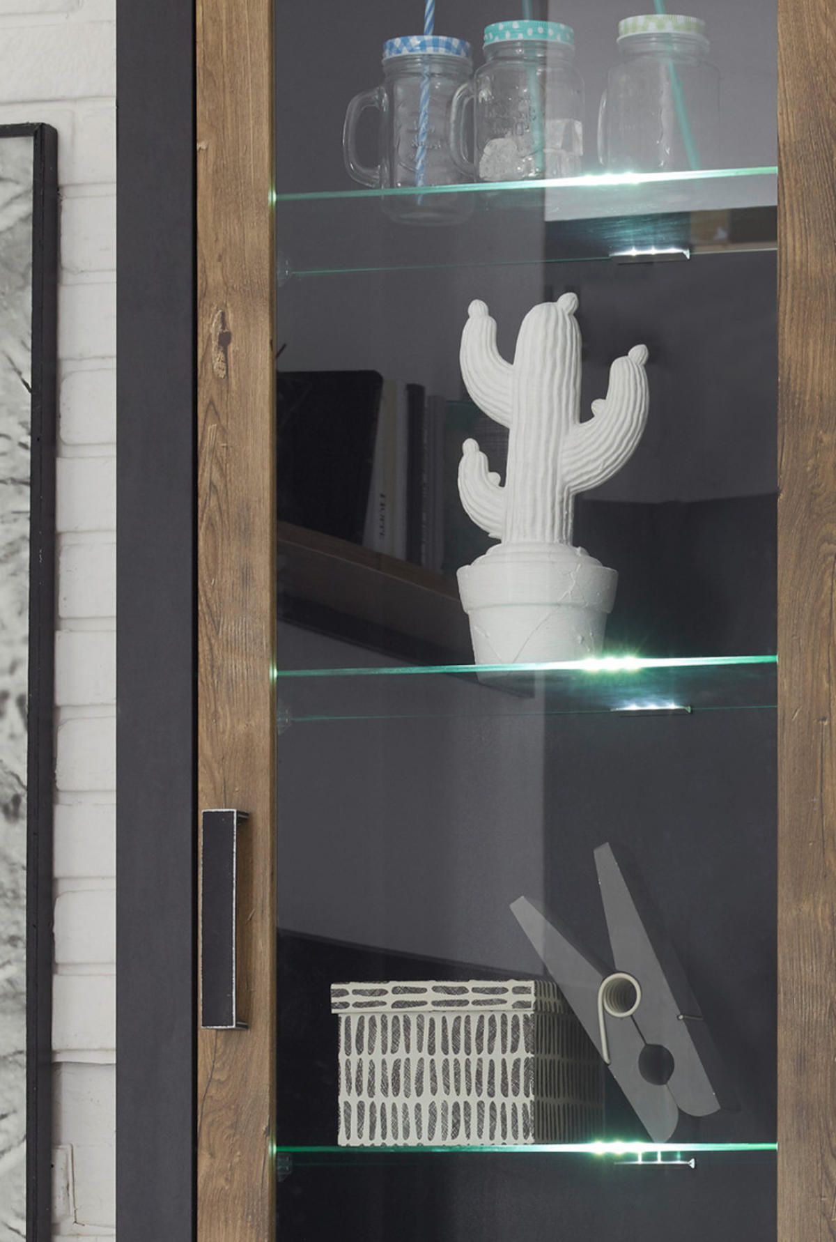 VITRINE Kastanie grau Fresco, Vitrinenschrank, 67 x 200 cm - Kastanienfarben/Dunkelgrau, Glas/Holzwerkstoff (67/200/35cm) - Furn.Design
