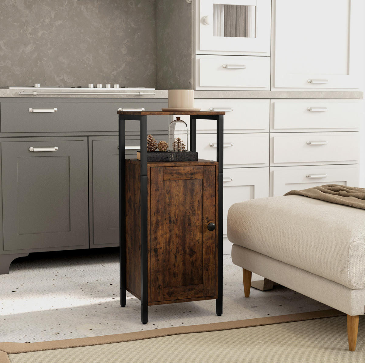BEISTELLTISCH 34/30/80 cm in Braun mit Schrank und verstellbarem Regal - Braun, Holzwerkstoff (34/30/80cm) - Flora Grace