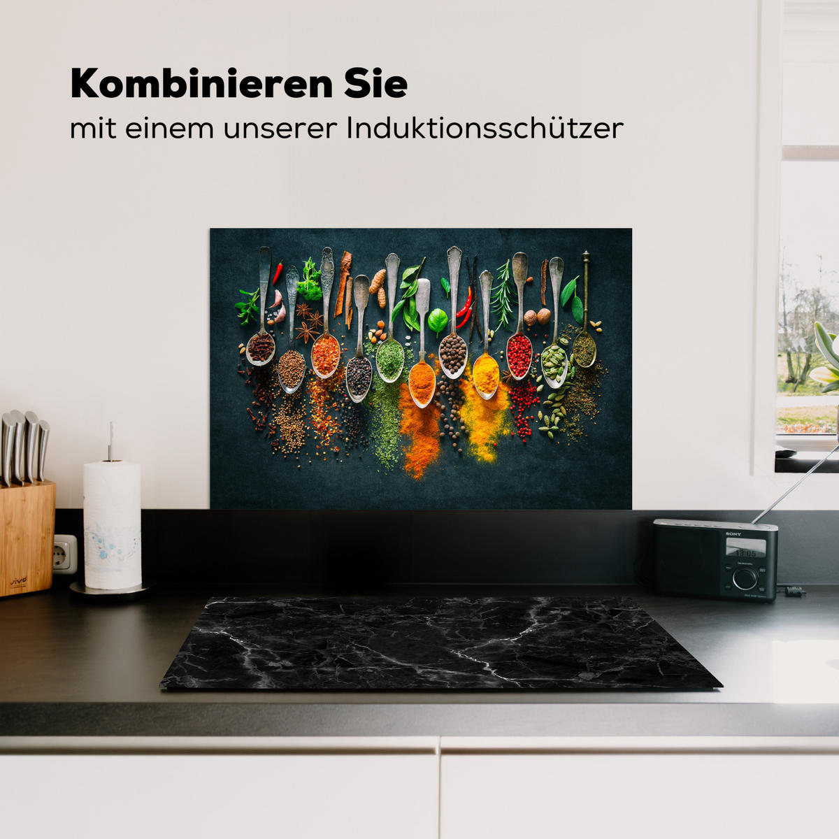 SPRITZSCHUTZ KÜCHE Kräuter - Gewürze - Löffel 70x50 cm - Multicolor, Metall (70/0.3/50cm) - MuchoWow
