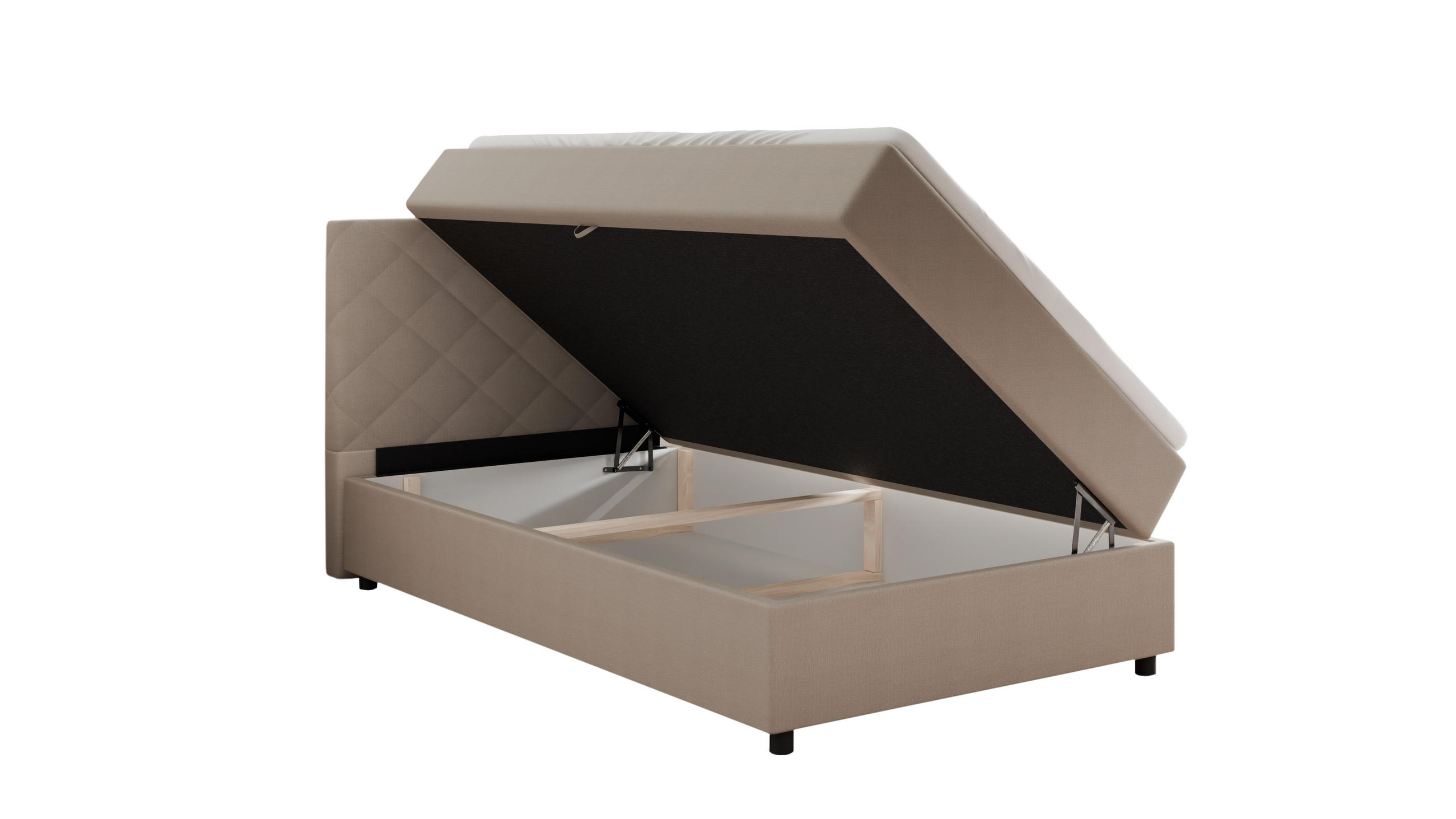 BOXBETT Diamaro 120x200 cm mit Bettkasten und Topper - Dunkelbeige - Beige, Holz (120/215cm) - Panda Möbel