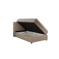BOXBETT Diamaro 120x200 cm mit Bettkasten und Topper - Dunkelbeige - Beige, Holz (120/215cm) - Panda Möbel