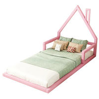 KINDERBETT 90x200cm Rosa Kiefer Flachbett Hausform - Pink, Holz (90/200cm) - FLIEKS