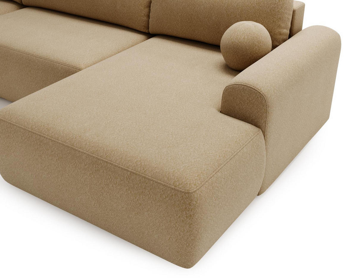 WOHNLANDSCHAFT Aurora Beige, mit Schlaffunktion in Lambi Stoff - Beige, Holzwerkstoff/Textil (344/92/177cm) - Bettso