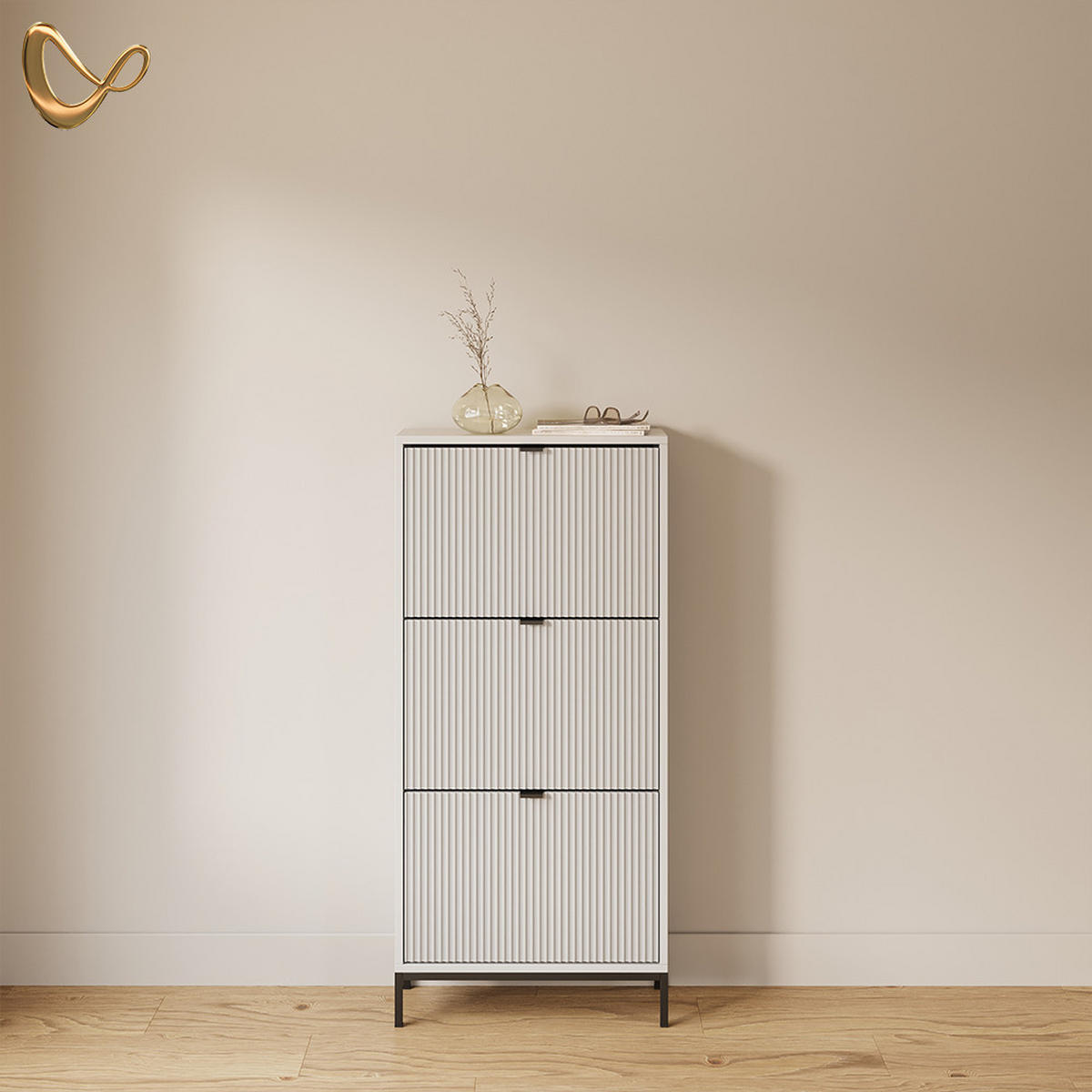 SCHUHKIPPER Aterno Weiß 60 x 130 cm mit 3 Klappschubladen - Weiß, Holzwerkstoff (60/130/24cm) - Livinity®
